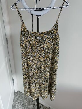 Floral Spaghetti-Strap Dress in Yellow and Black